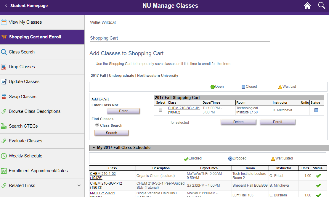 instructor my classes page screenshot